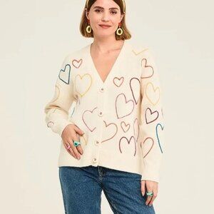 Kerri Rosenthal XOKR Rainbow Heart Embroidered Cardigan Anthropologie - Size L